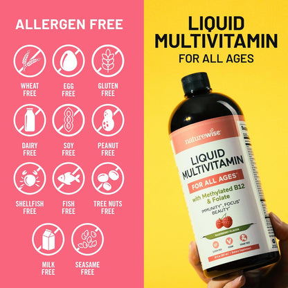 NatureWise Liquid Multivitamin, Sugar-Free & Vegan, with Methylated B12 & Folate, 887 ml