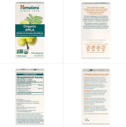 Himalaya Organic Amla - Herbal Immune Support, Adaptogen & Antioxidant - 600 mg, 60 Caplets