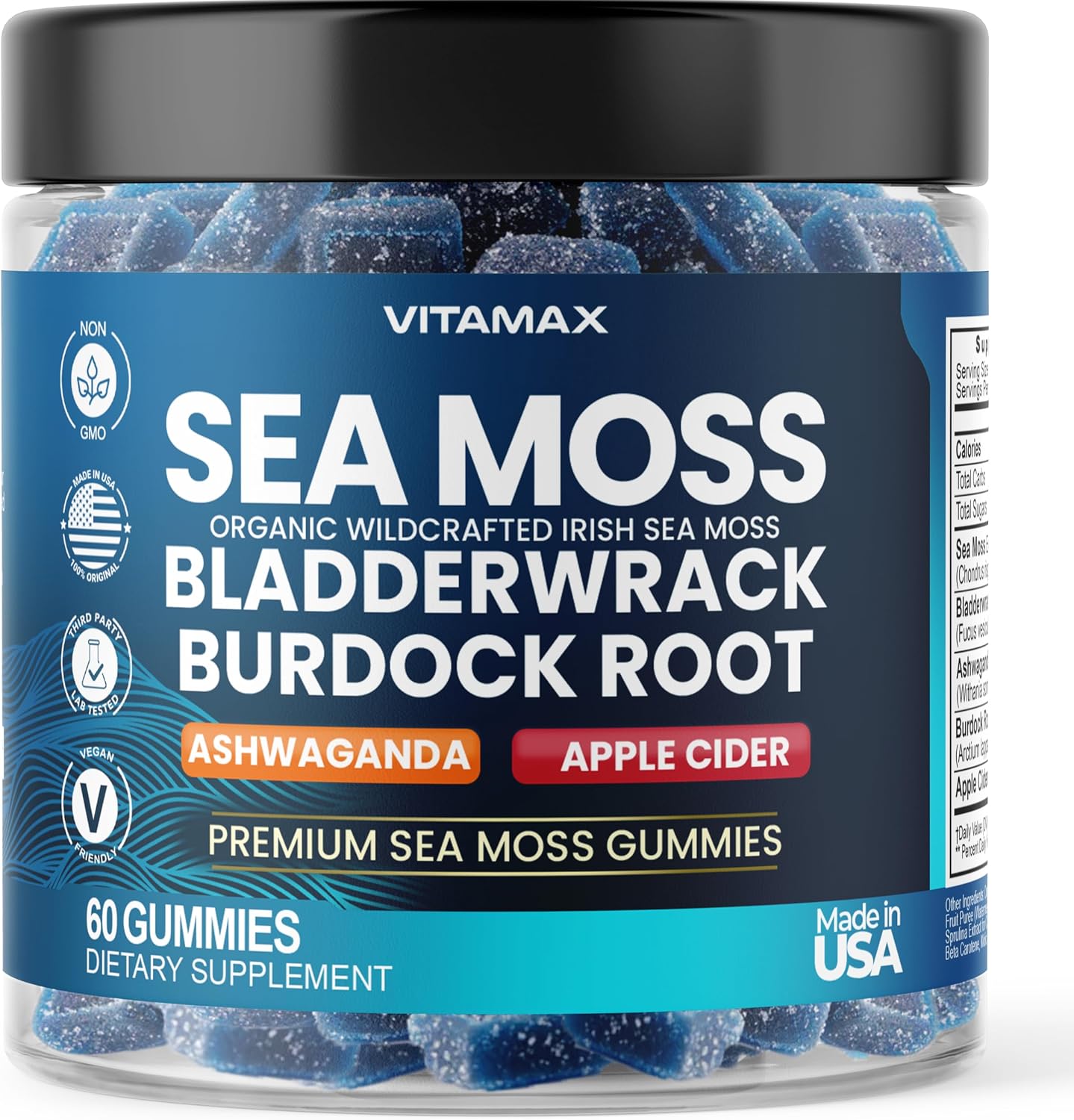 Vitamax Irish Sea Moss Gummies – Multi-Mineral Supplement with Sea Moss, Bladderwrack, Ashwagandha, Burdock Root & ACV – 60ct - görsel 1