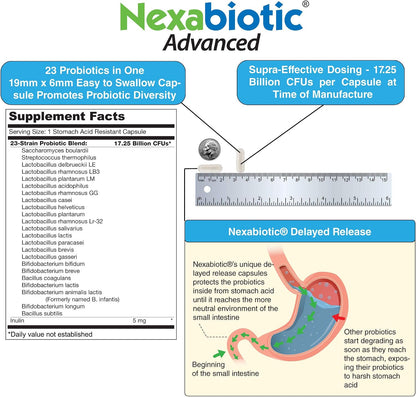 DrFormulas Nexabiotic Multi-Probiotic for Women and Men - 23 Strains with Saccharomyces Boulardii, Lactobacillus Acidophilus, Bifidobacterium Longum, Prebiotic - 60 Delayed-Release Capsules