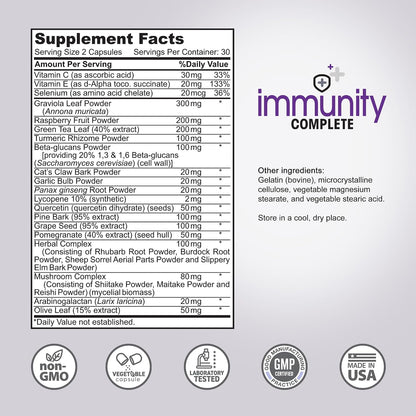 Immunity Complete – 20-in-1 Immune Support Formula with Cat's Claw, Quercetin, Vitamin C, and Olive Leaf Extract