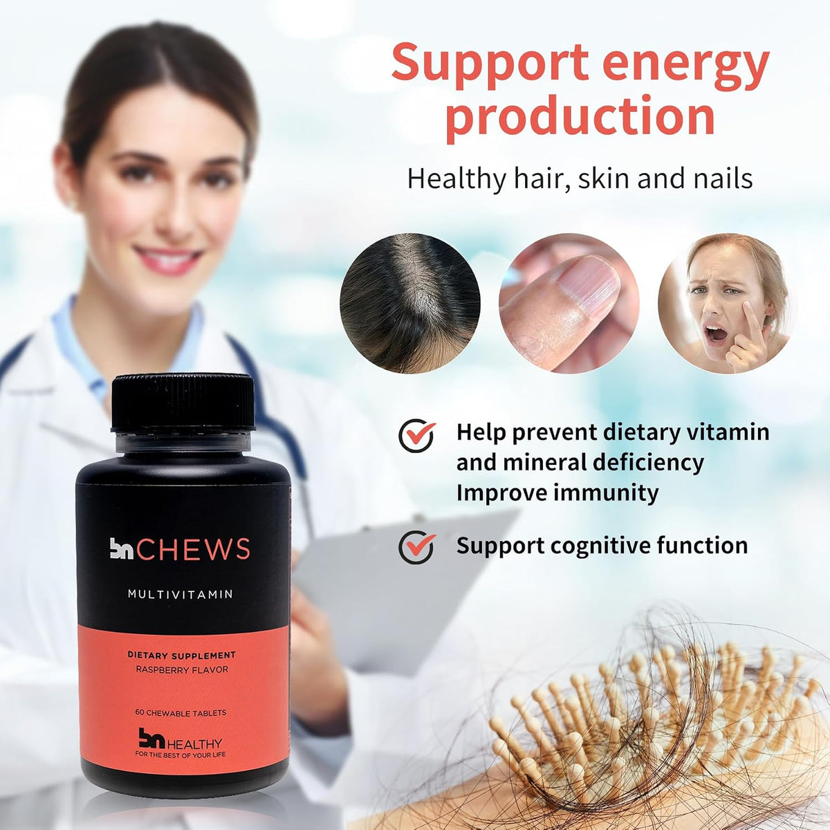 BNHealthy Chews Bariatric Multivitamin with Iron - Chewable Daily, Raspberry Flavoured, 60 Tablets - görsel 4