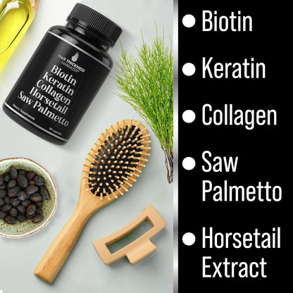 Hair Thickness Maximiser 5-in-1 Hair Support Supplement – Biotin 5000mcg with Keratin, Collagen, Horsetail & Saw Palmetto