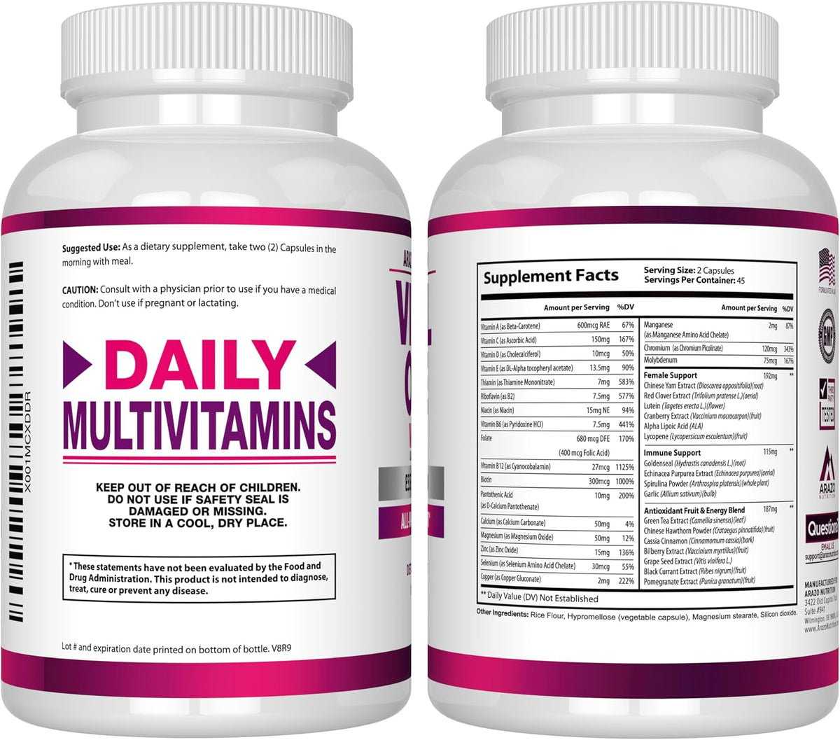 Arazo Nutrition Vital One Multivitamin for Women - Daily Wholefood Supplement - 90 Vegan Capsules - görsel 3
