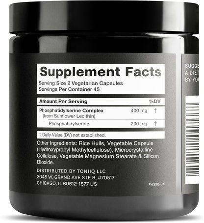 Toniiq Phosphatidylserine - 400mg - 50% Purity - Soya-free - 90 Vegetarian Capsules