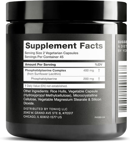 Toniiq Phosphatidylserine - 400mg Formula - 50% Purity - Soya Free - 90 Veggie Capsules