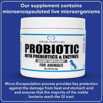 Probiotics for Dogs and Cats – Vet Formulated Prebiotic & Enzyme Powder – 200 Servings (50 g)