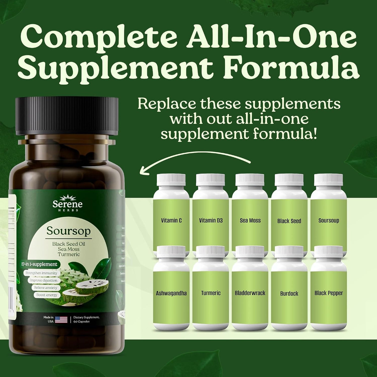 Serene Herbs 17-in-1 Sea Moss Capsules - Irish Moss, Ashwagandha, Turmeric, Bladderwrack - 60 Capsules - görsel 2