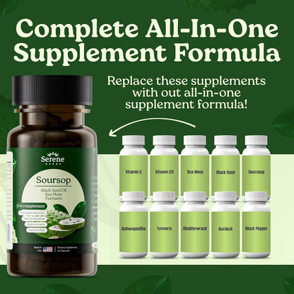 Serene Herbs 17-in-1 Sea Moss Capsules - Irish Moss, Ashwagandha, Turmeric, Bladderwrack - 60 Capsules