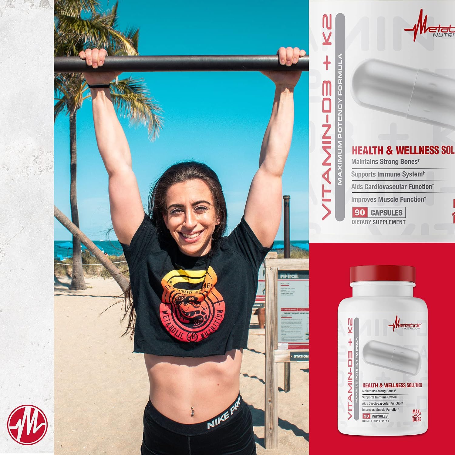Metabolic Nutrition Vitamin D3 + K2, Bone and Heart Health Formula, Immune Support, 90 Veggie Caps 7000 IU per Capsule Max Dose - görsel 7
