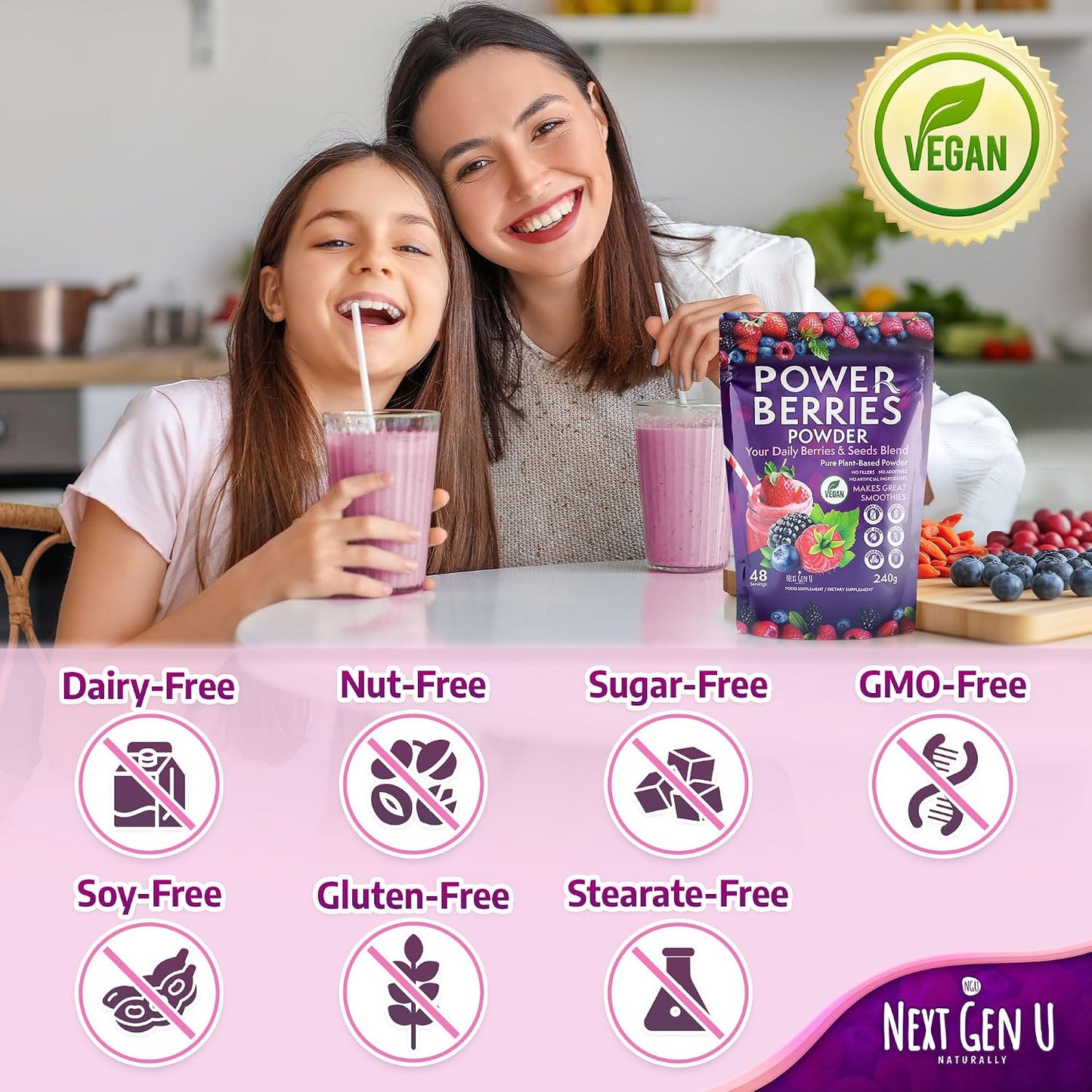Super Berry Powder - 1 Pack, 240g - Food Supplement with Superfood Berries - Immune Support & Antioxidant Blend - Smoothie Mix for Shakes - by NextGenU - görsel 4