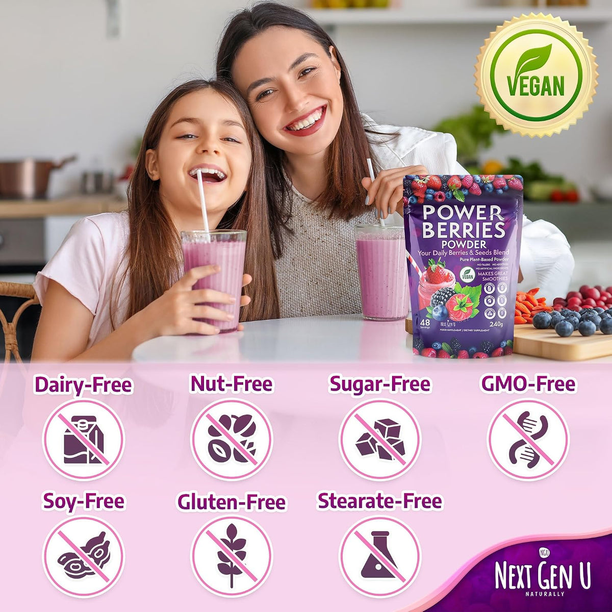Super Berry Powder - 1 Pack, 240g - Food Supplement with Superfood Berries - Immune Support & Antioxidant Blend - Smoothie Mix for Shakes - by NextGenU - görsel 4