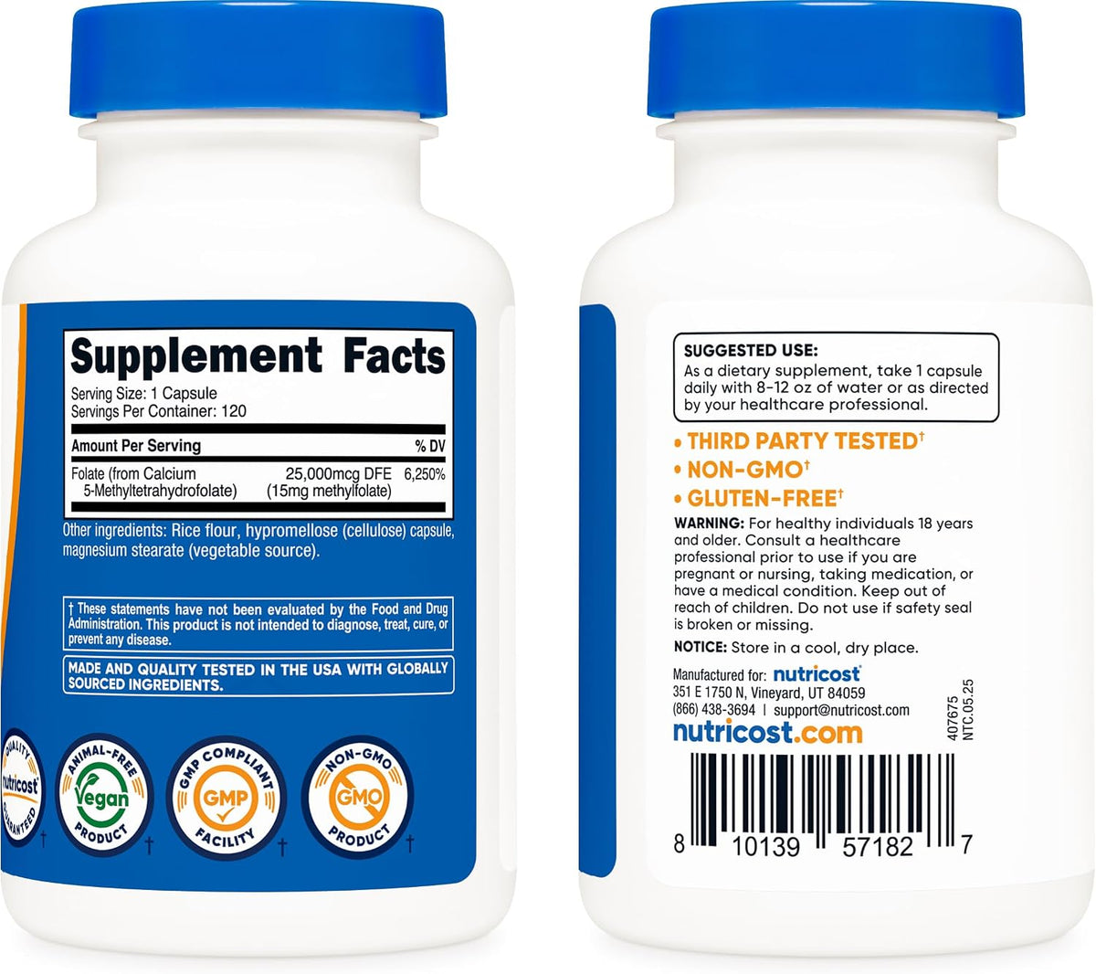 Nutricost L-Methylfolate 15mg, 120 Capsules (5-MTHF) - Vegan, Non-GM, Gluten-free - görsel 4
