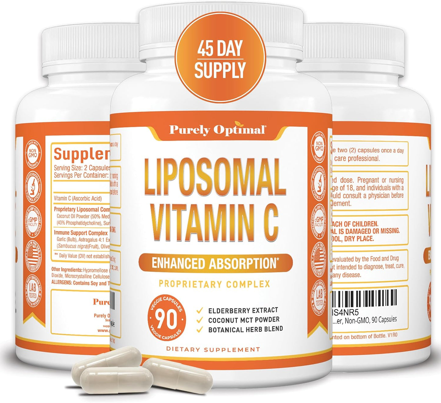 Purely Optimal Premium Liposomal Vitamin C Supplement – High Absorption, Fat Soluble Ascorbic Acid 1000mg for Immune Support, Non-GM, 90 Capsules - görsel 1