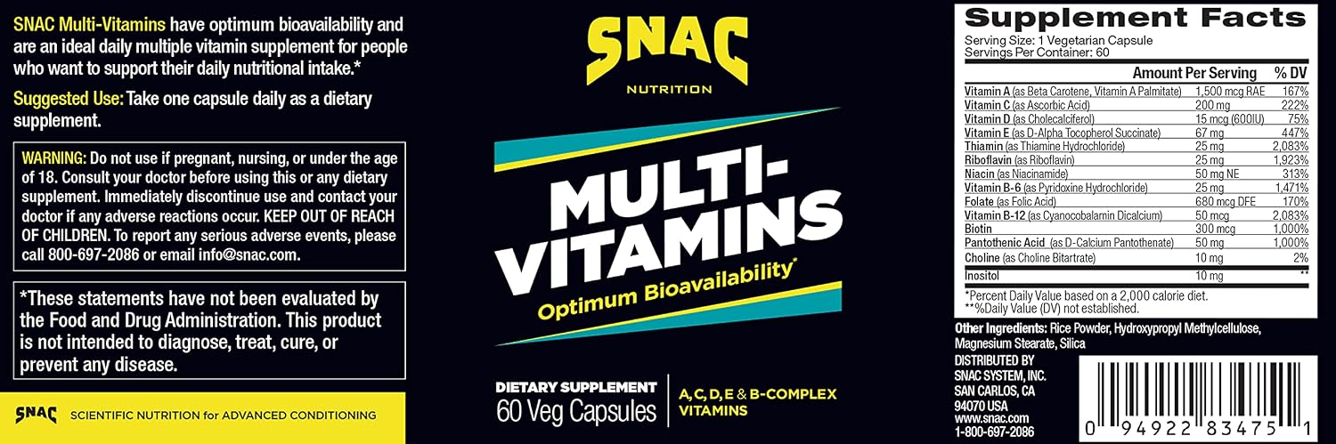 SNAC Multi-Vitamins Daily Supplement with Optimum Bioavailability, 60 Capsules - görsel 2