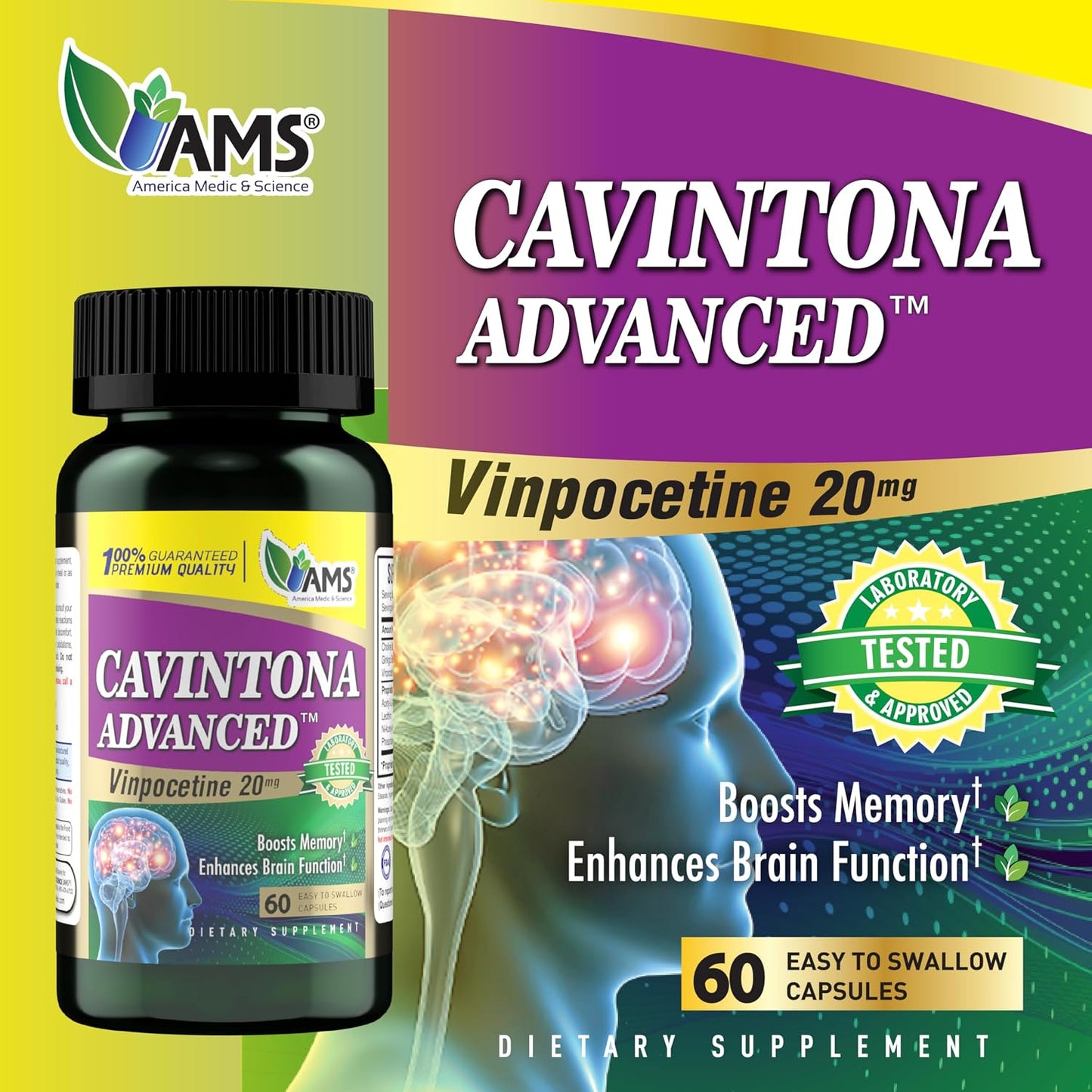 Cavintona Advanced Supplement – Vinpocetine 20mg for Memory, Recall and Brain Health – Supports Cognitive Function, Focus, Mental Clarity and Blood Flow – 60 Capsules - görsel 2