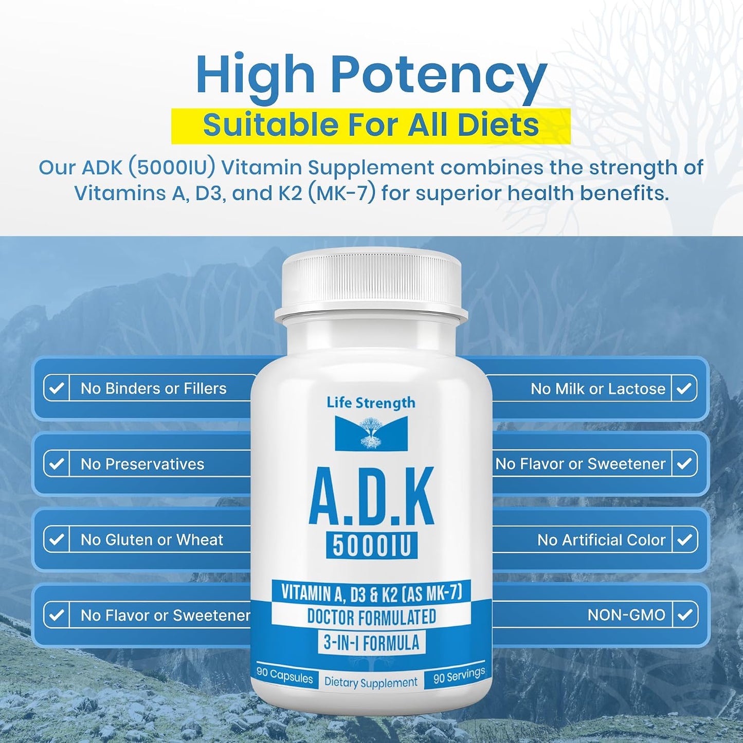 LifeStrength ADK Food Supplement - Vitamins A1, D3 & K2 (MK-7) - Bone Health & Immune Support - 2-Pack (180 Capsules) - görsel 6