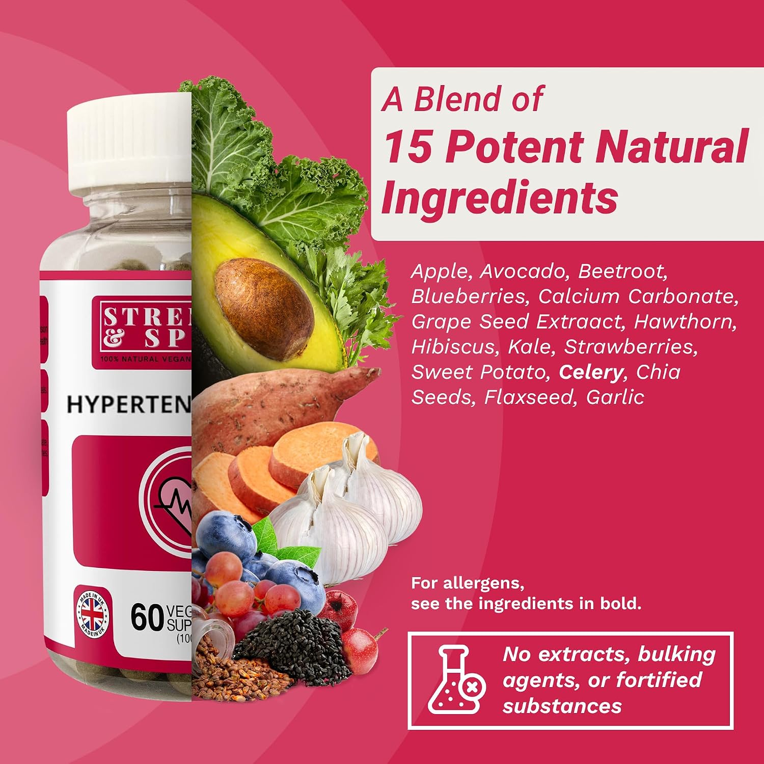 Strength & Spices Hypertensupport - Natural Cardiovascular Support Supplement with Hawthorn Berry & Grape Seed - 60 Vegan Capsules - görsel 3