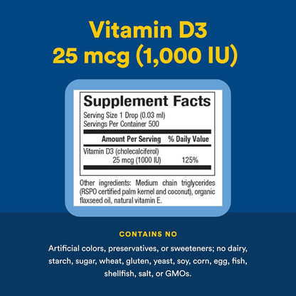Natural Factors Vitamin D3 - Liquid Vitamin D Supplement for Immune Function Support - 15 ml (500 Doses)