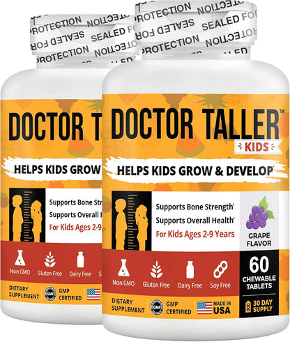 Doctor Taller Kids Multivitamin & Multimineral for Ages 2-9, Grape Flavour, 120 Vegan Chewable Tablets