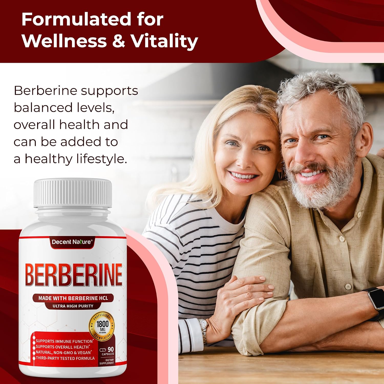 DECENT NATURE Berberine HCl 1800mg - 97% High Purity Supplement, 90 Vegan Capsules - görsel 6