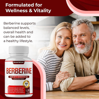 DECENT NATURE Berberine HCl 1800mg - 97% High Purity Supplement, 90 Vegan Capsules