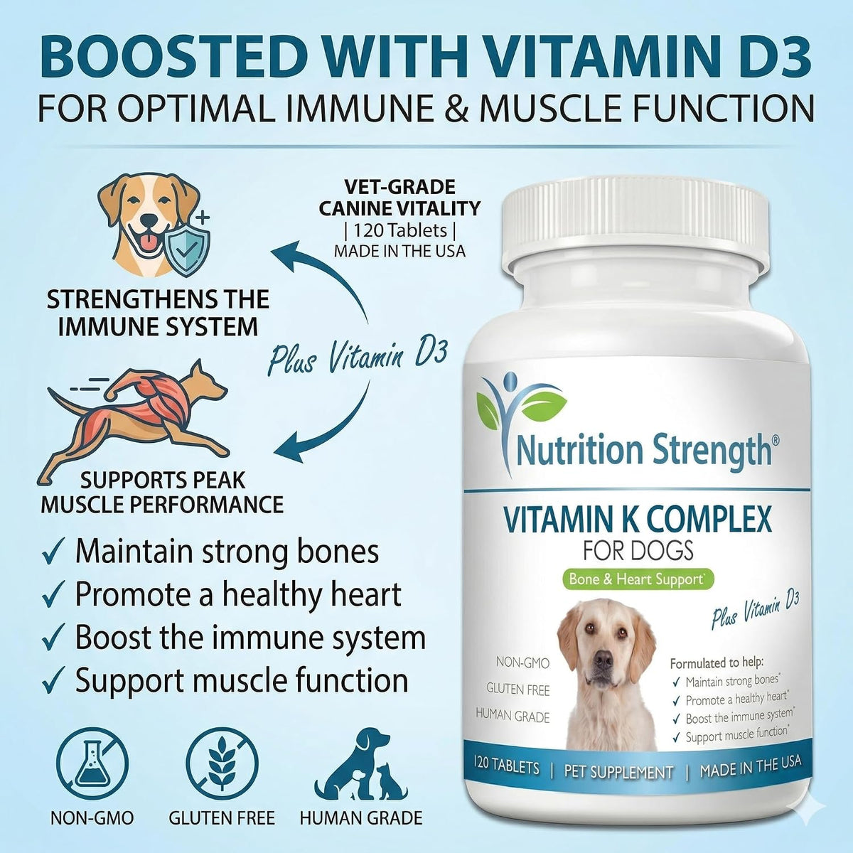 Nutrition Strength Vitamin K for Dogs with K1, K2 (MK4 & MK7) and D3 - 120 Chewable Tablets - görsel 7