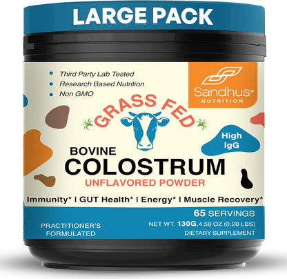 Sandhu's Grass-Fed Bovine Colostrum Powder – 65 Servings, Unflavoured