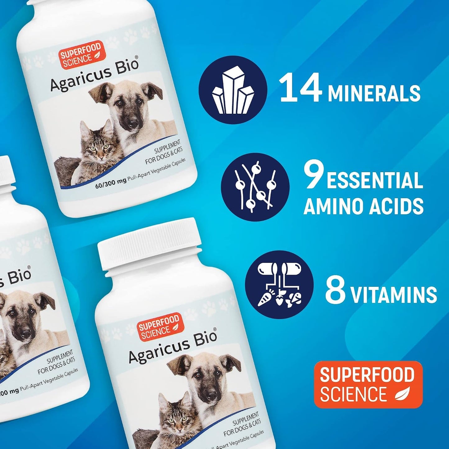 Agaricus Bio 300mg for Dogs and Cats – Beta Glucan Mushroom Pet Supplement, 60 Capsules - görsel 3