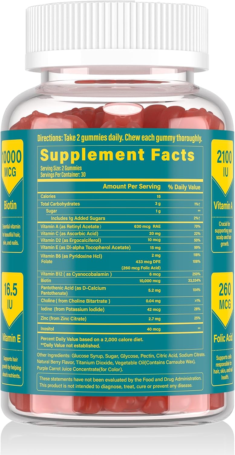 Lazpowfi Biotin Gummies for Hair, Skin and Nails – Vegan Vitamin B7 – Strawberry – 60 Gummies (30 Day Supply) - görsel 7