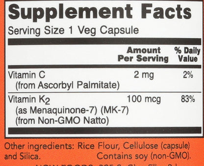NOW Foods MK-7 Vitamin K-2 100 mcg, 60 Vegan Capsules