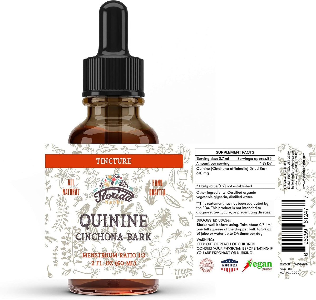 Organic Quinine Tincture – Herbal Food Supplement from Dried Cinchona Bark, 670 mg - görsel 2