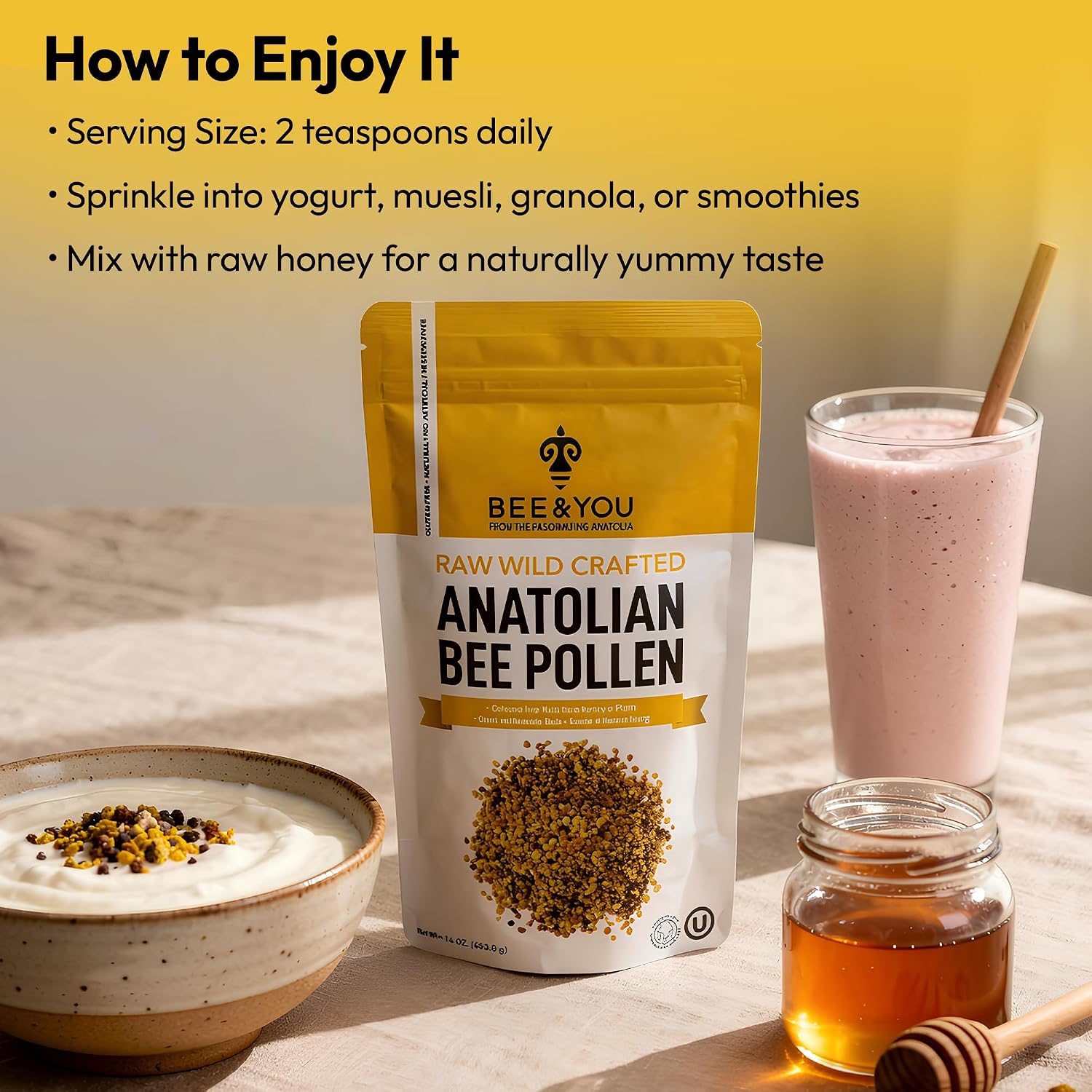 Bee and You Bee Pollen Granules, 454g (1lb) Bag, 100% Pure Natural Supplement - görsel 3