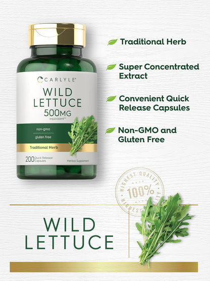 Carlyle Wild Lettuce Extract | 200 Capsules | Herbal Leaf Supplement | Non-GMO & Gluten-free