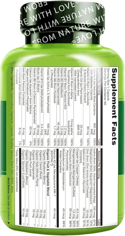 NATURELO One Daily Multivitamin for Women - Plant-Based Energy Support, 60 Capsules