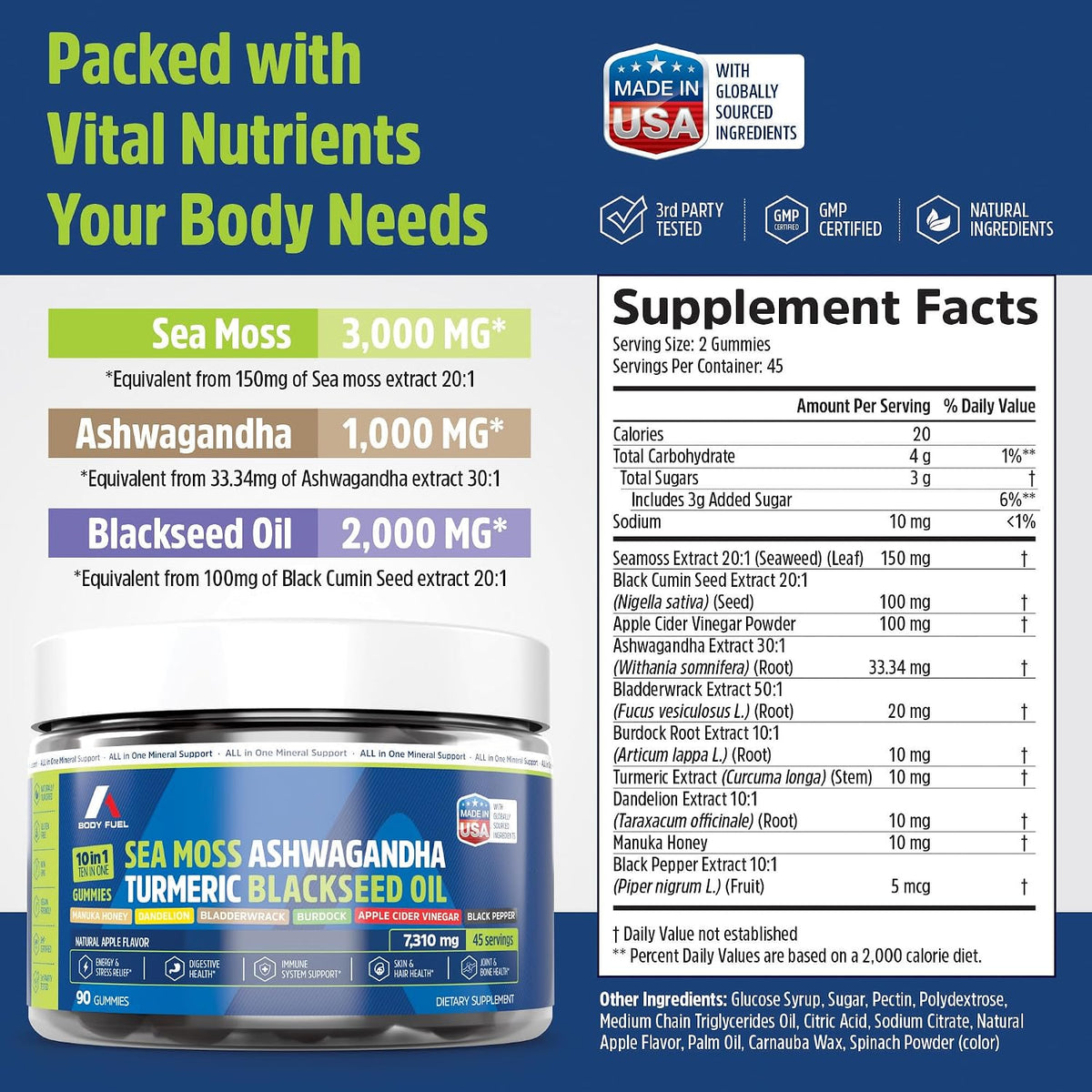 Sea Moss Gummies, 10-in-1 Formula, 90 Count | 45-Day Supply - görsel 6