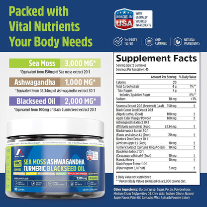 Sea Moss Gummies, 10-in-1 Formula, 90 Count | 45-Day Supply
