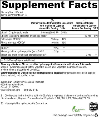 XYMOGEN OSAplex - Bone Health & Bone Strength Support - Microcrystalline Hydroxyapatite with Calcium & Vitamin D3 - Non-GM & Gluten-Free - 60 Packets