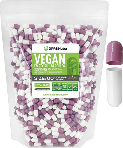 XPRS Nutra Size 00 Empty Capsules - 1000 Count Vegan Capsules (Lavender/White)