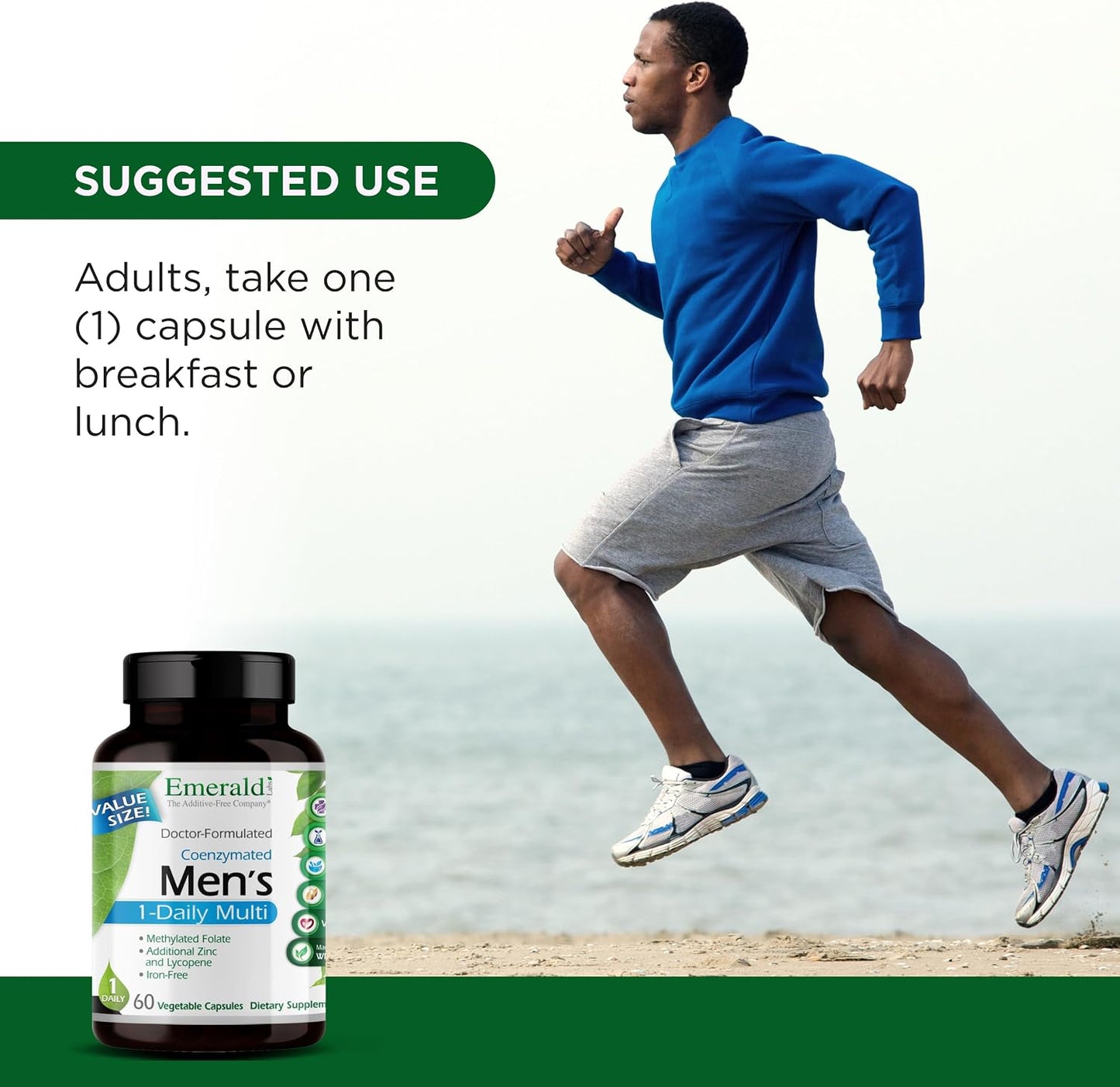 Emerald Labs Men's 1 Daily Multi - Additive-Free Multivitamin with Lycopene, Zinc, Vitamin D3 - 60 Vegetable Capsules - görsel 5