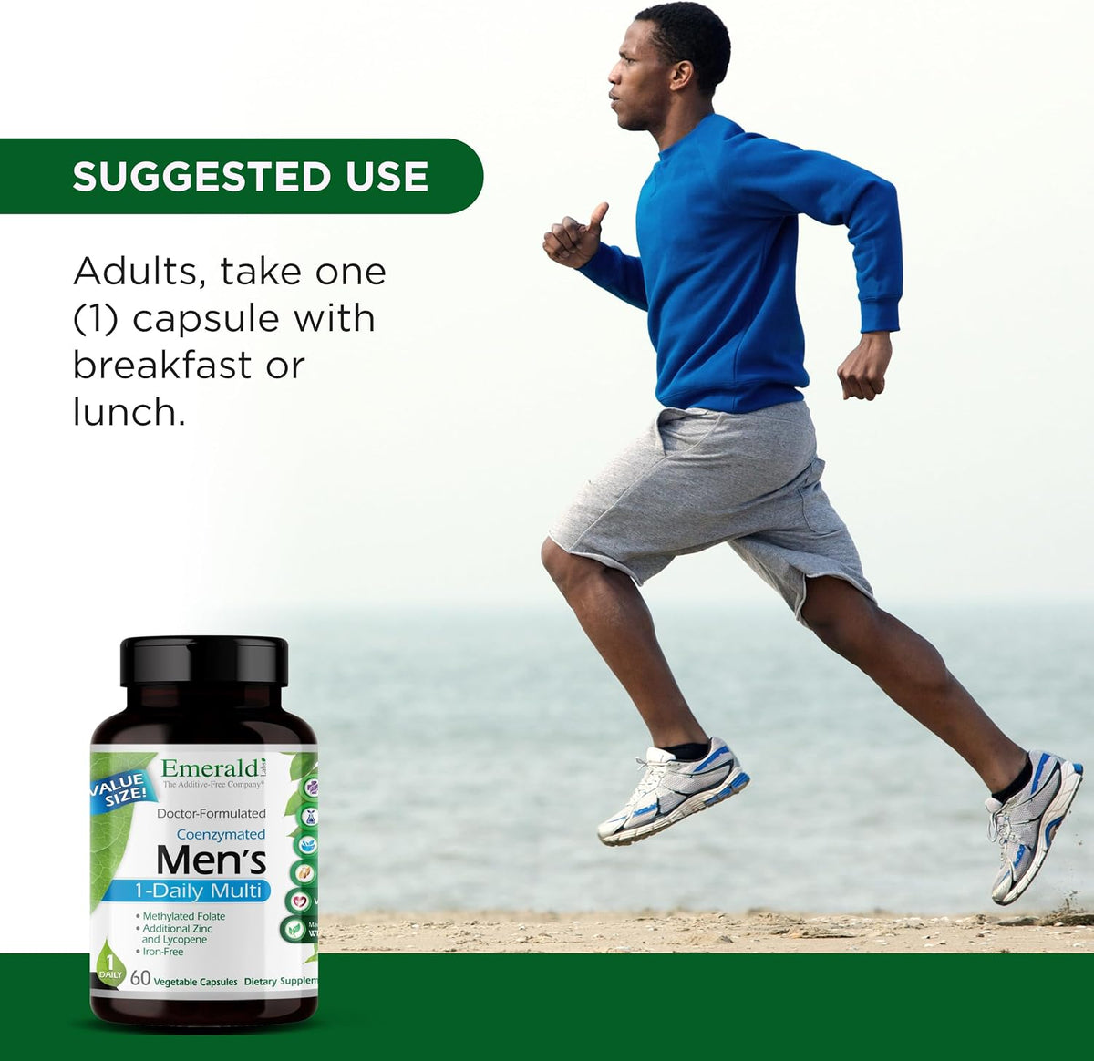 Emerald Labs Men's 1 Daily Multi - Additive-Free Multivitamin with Lycopene, Zinc, Vitamin D3 - 60 Vegetable Capsules - görsel 5