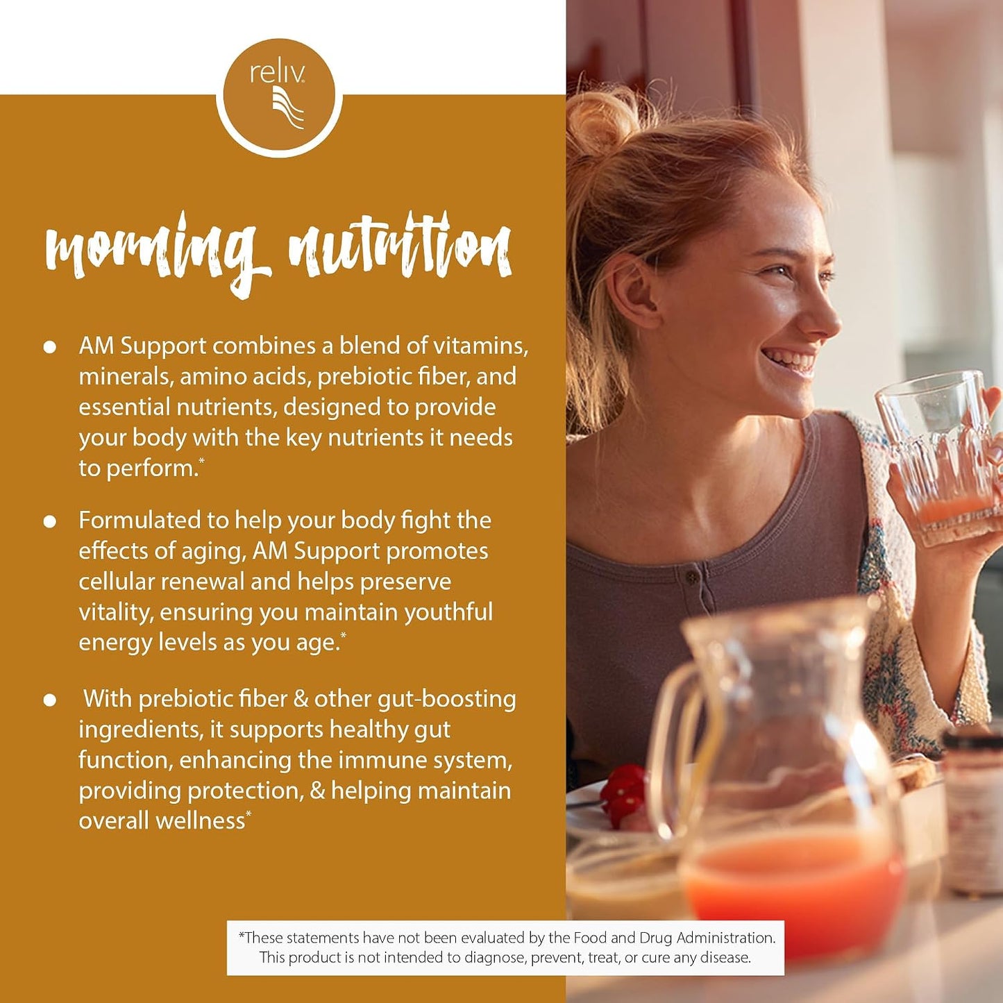 Reliv AM Support Morning Nutrition Drink Mix – Zero Calorie GLP-1 Nutritional Support with Vitamins, Minerals, Amino Acids, Prebiotic Fibre, Baobab, Ginseng & Marine Collagen - Peach & Mango - 30 Servings - görsel 4