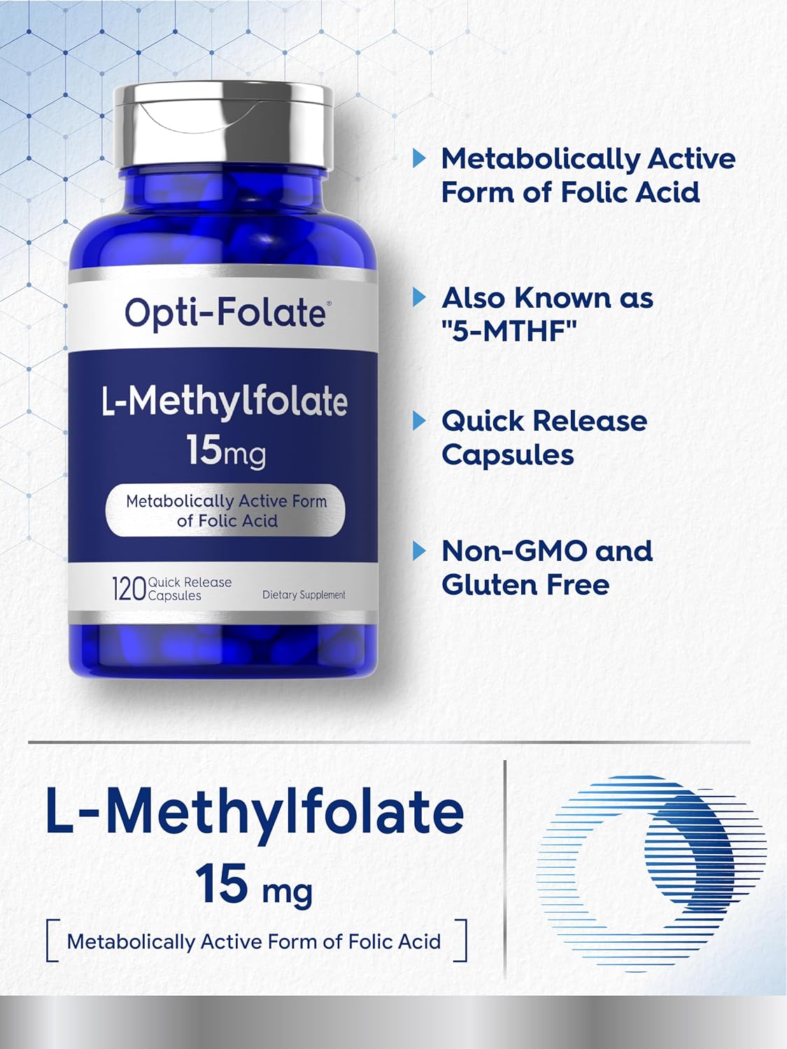 Carlyle L Methylfolate 15mg | 120 Capsules | Value Size | High Strength | Active Folate (5-MTHF) | Non-GMO, Gluten-free Supplement | by Opti-Folate - görsel 4