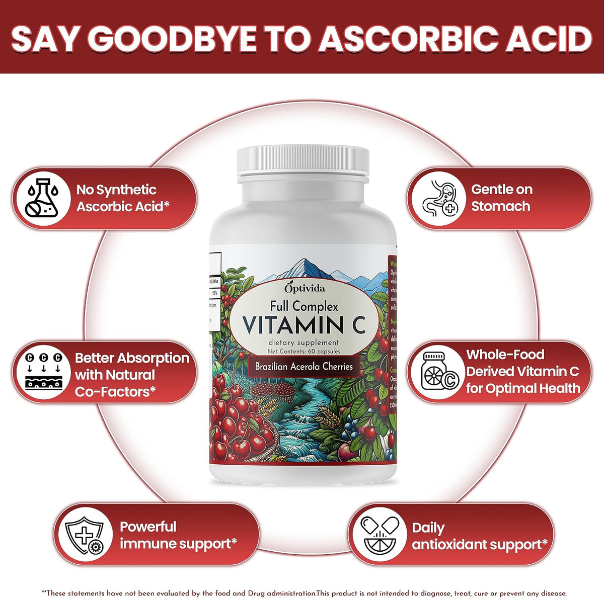 OPTIVIDA Health Acerola Cherry Vitamin C Capsules – 60-Day Supply - görsel 8