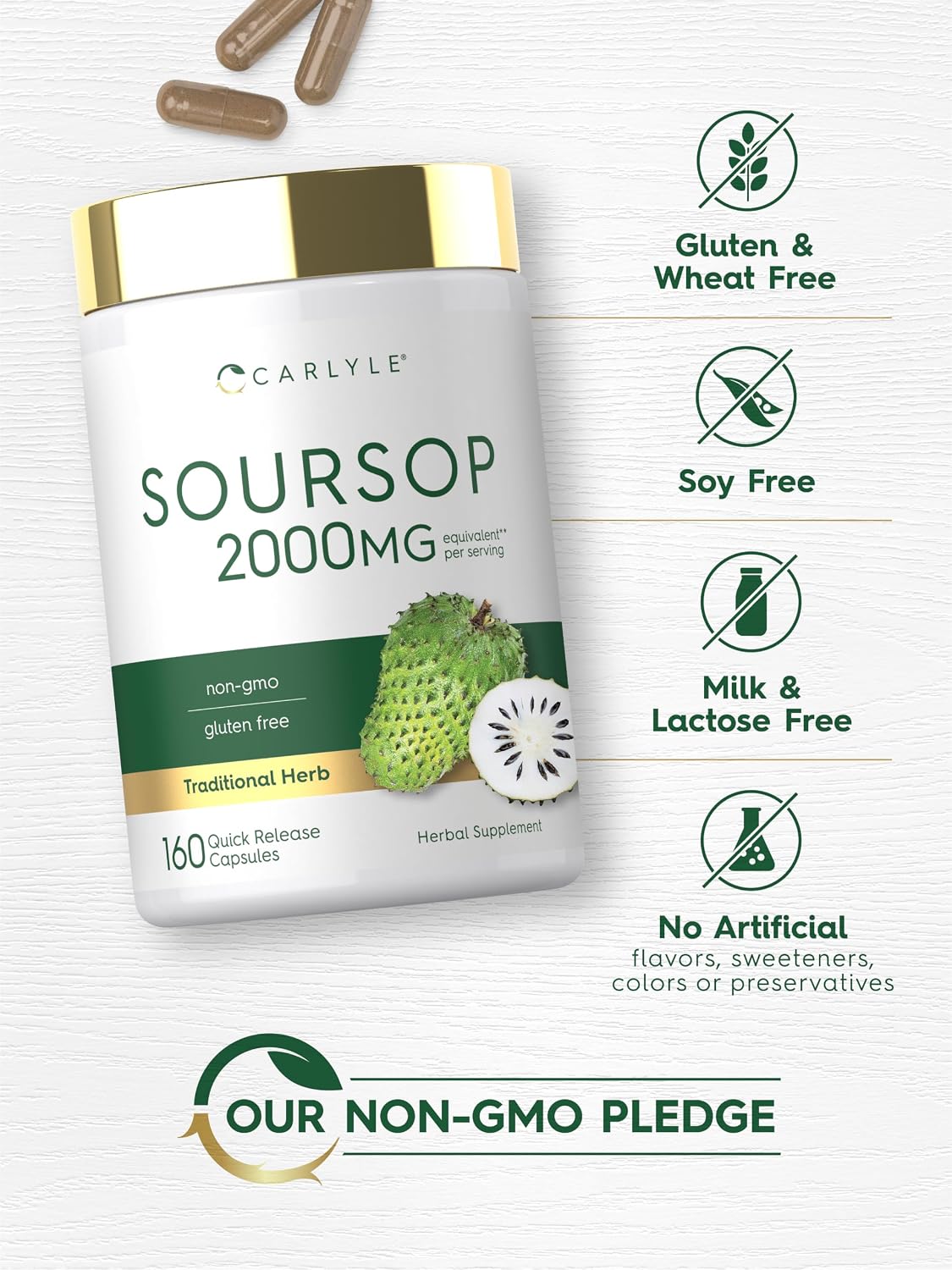 Carlyle Soursop Leaves, 160 Capsules - Traditional Herbal Food Supplement - görsel 5