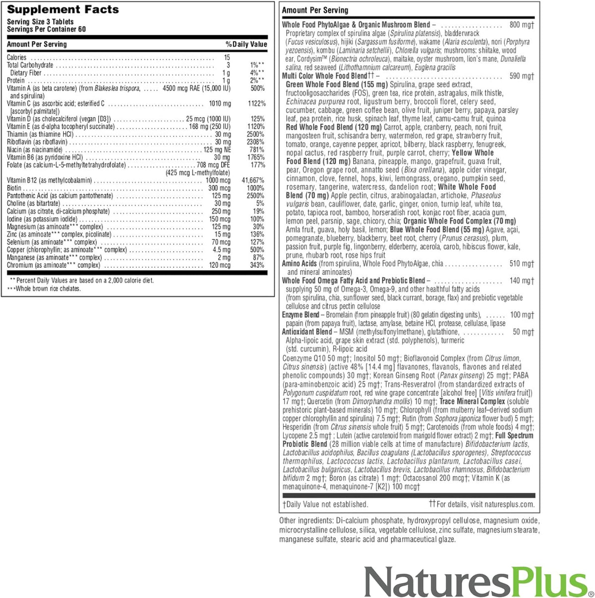 NaturesPlus Source of Life GOLD Multivitamin - 180 Tablets - With Vitamins D3, B12 & K2 - Blood, Bone & Immune Support - Vegetarian & Gluten Free - 60 Servings - görsel 5