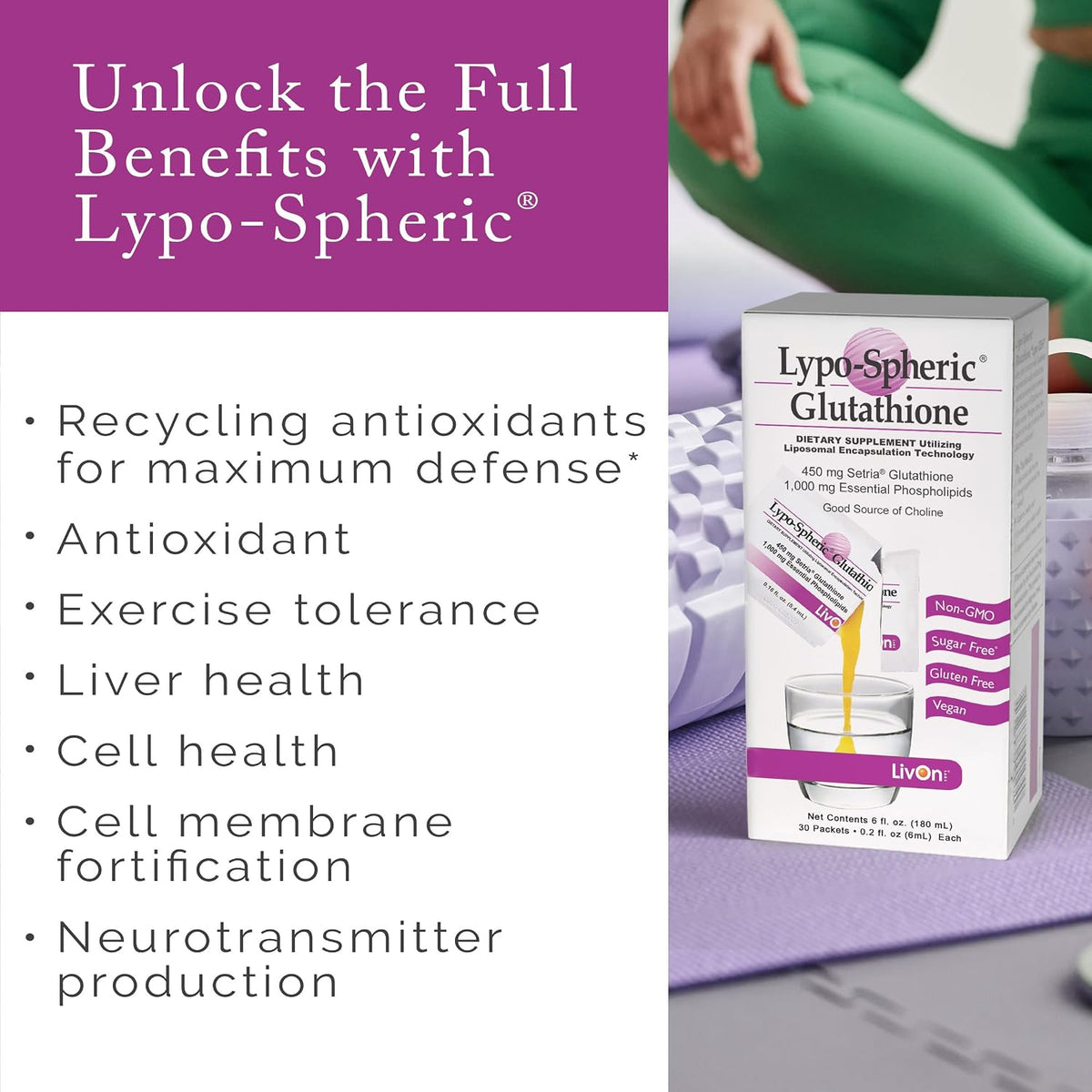 LivOn Laboratories Lypo-Spheric Glutathione - 450 mg per Sachet (30 Sachets) - görsel 3