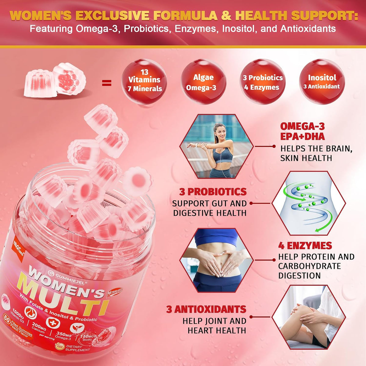 EnvyCure Women's Multivitamin Gummies – Methylated with Omega-3, Probiotics and Enzymes - görsel 5