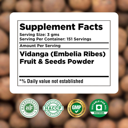HerbsForever Vidanga (Embelia Ribes) Powder – Wild & Natural Ayurvedic Herb | Non-GMO, Vegan, Gluten-Free | 454 g (1 lb)