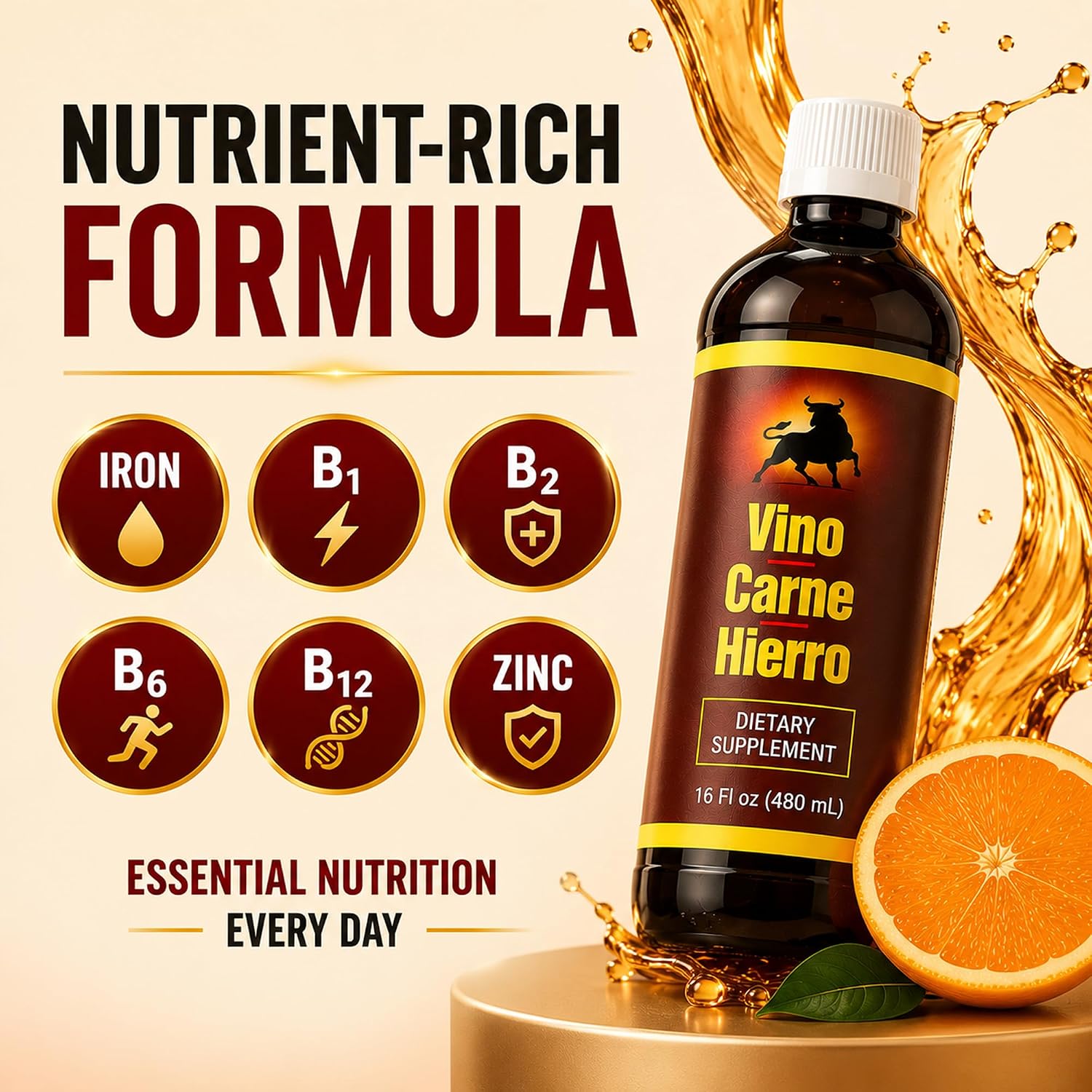 Menper Vino Carne Hierro Iron Supplement - Liquid Iron with Vitamin Blend, 473 ml - görsel 6